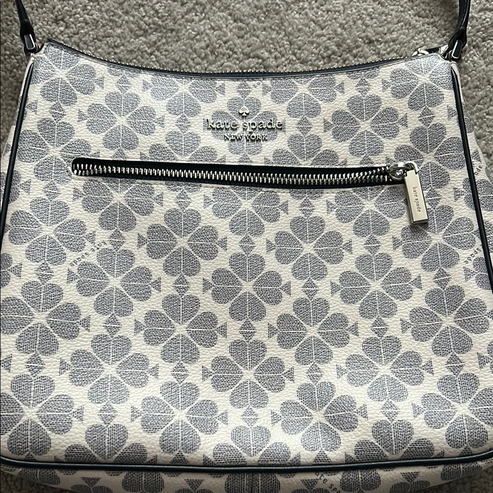 Kate Spade Navy Blue and Cream Crossbody Bag with Spade Floral Pattern